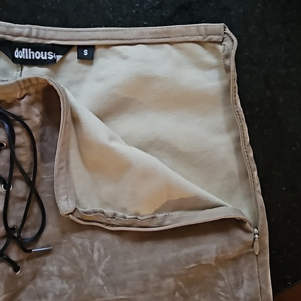 Y2K Dollhouse Tan Faux Suede Lace Up Flared Boho Festival Pants Size Small - Picture 7 of 13